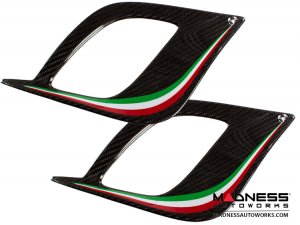 FIAT 500 Front Side Air Duct Diffuser Set - Carbon Fiber - Italian Racing Stripe w/ White Scorpion - NA Model